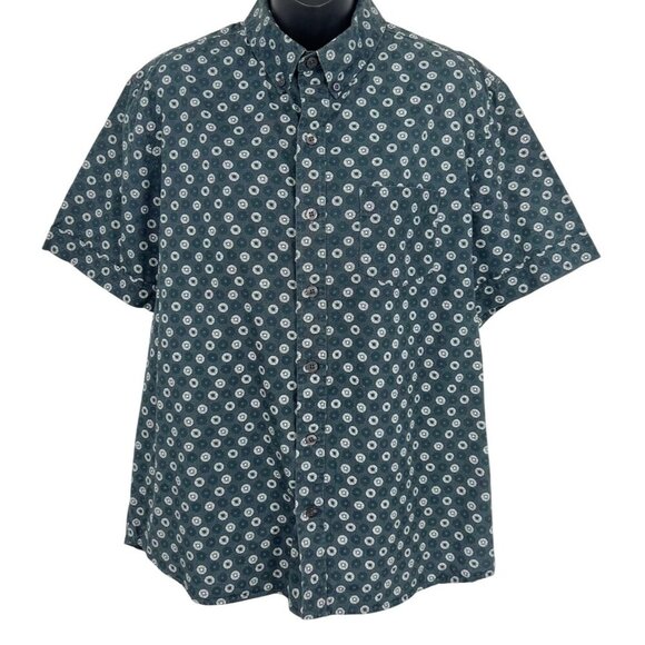 Kennington Mens XL Short Sleeve Button-Up Shirt Blue Geometric Polka Dot EUC - Picture 1 of 8